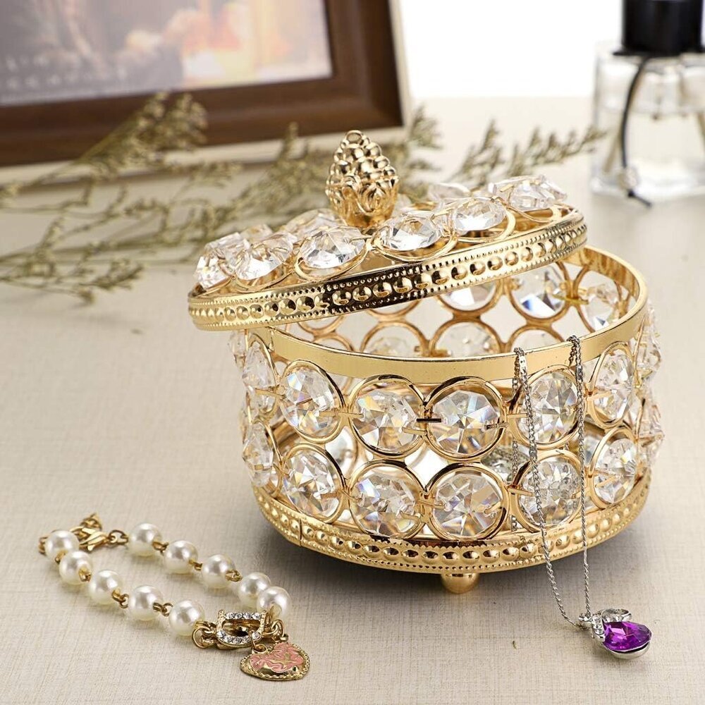Crystal Mirrored Jewelry Box Jewelry Trinket Organizer Box Home Decor Ring Earri - Picture 9 of 9